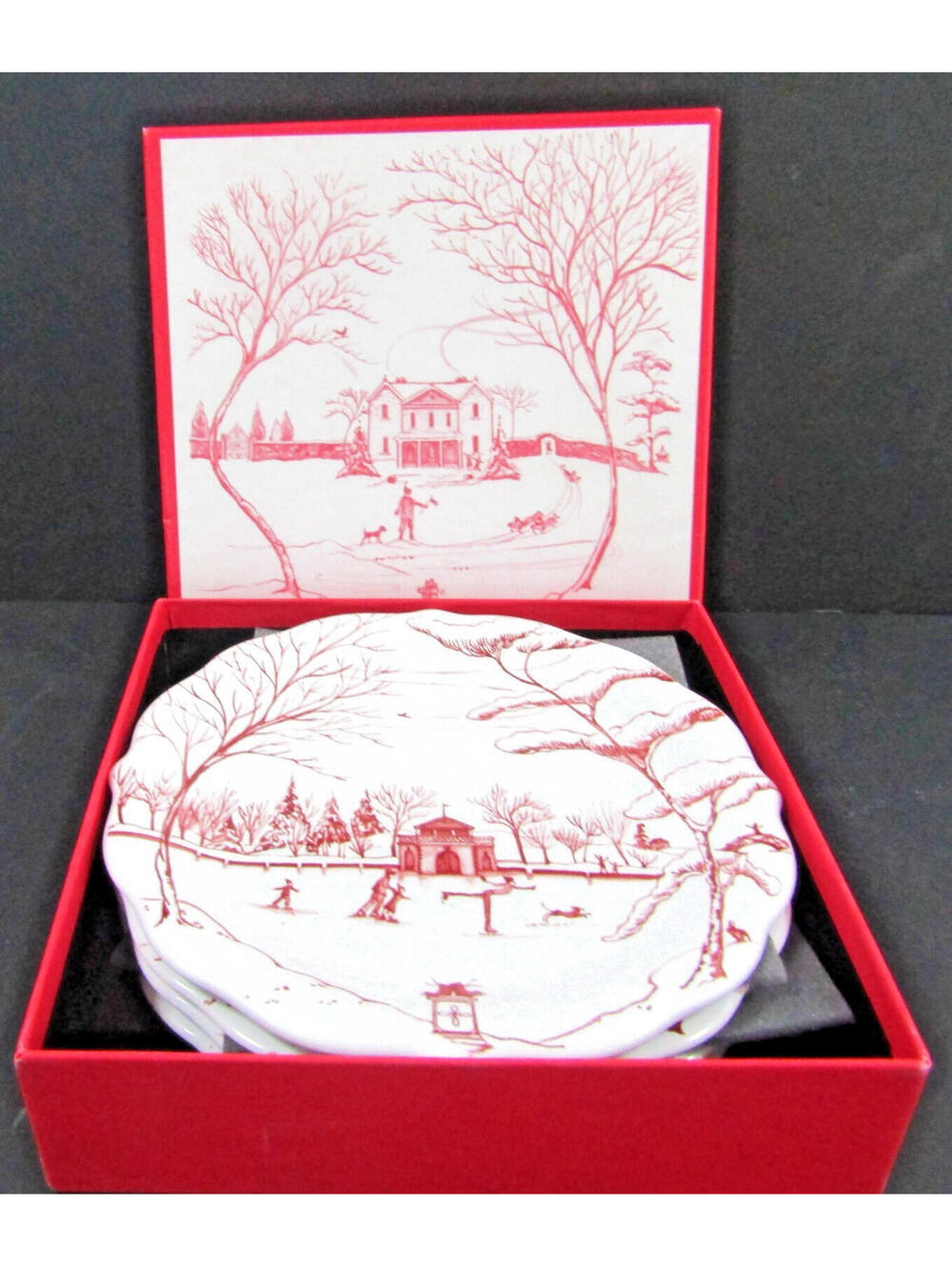 Juliska Country Estate Ruby Party Plates 4 Landscapes with Box